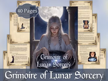 Grimoire of Lunar Sorcery | Digital Book of Moon Magic & Witchcraft | Printable PDF for Spells, Rituals, Shadow Work | Book of Shadows Guide