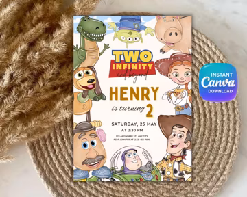Editable Toy Story Invitation Template, Toy Story Birthday Party, 2nd Digital Invitation, Kids Birthday Party, Woody, Two Infinity & Beyond