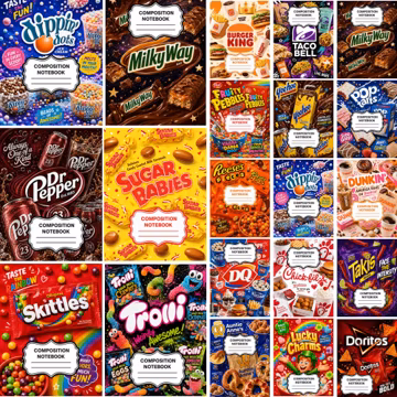 Favorite Brand Composition Notebook Cover Bundle, Candy & Fast Food School Notebook Covers, Junk Food Journal Collection