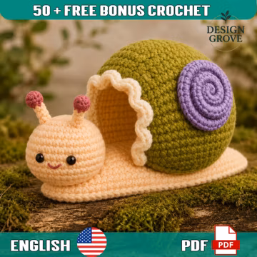 Snail Crochet Pattern, Retractable Flower Shell Interactive Amigurumi PDF