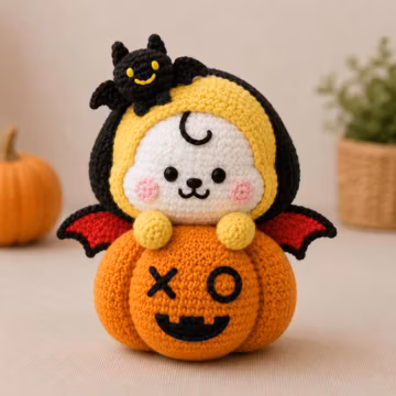 Crochet Halloween Pumpkin Plushie & Keychain for ARMY | Inspired Spooky Character Amigurumi | Kpop Concert Bag Charm Decor Gift for ARMY