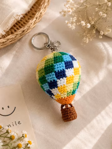 HYYH Hot Air Balloon Crochet Keychain - Forever Young Album Inspired Amigurumi - Handmade Kpop Bag Charm, Nostalgic ARMY Concert Gift