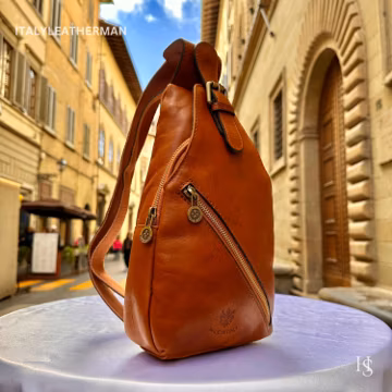 Italian Handmade Leather Sling Bag, Made in Italy, Crossbody Waist Bag
