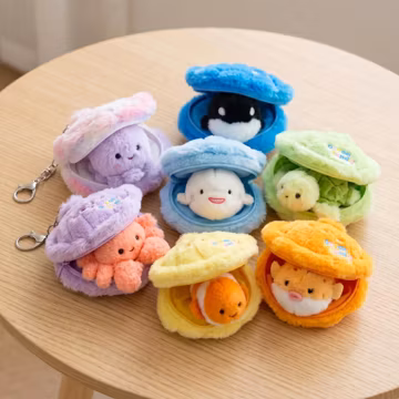 Cute Plush Seashell Keychain, Ocean Animal Pouch, Kawaii Zippered Bag Charm, Stuffed Sea Creature Keychain, Gift for Her, Bag Pendant