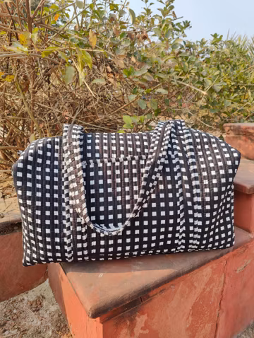 Handmade Cotton Quilted Duffle Bag, Large Weekend Travel Bags, Overnight Carry-on