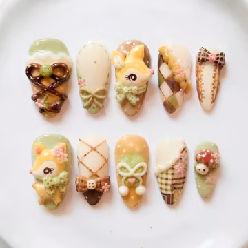 Handmade Cute Woodland Fox Press On Nails, Cottagecore Forest Nails, 3D Fox Nail Art, Cozy Autumn Reusable Fake Nails