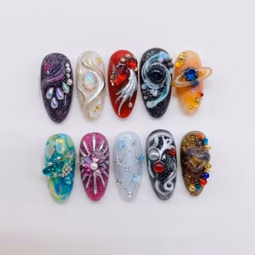 Cosmic Press On Nails, 3D Galaxy Manicure, Handmade Fantasy Fake Nails, Magic Planet Art Set