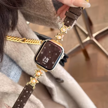 Gold Pearl Star Corduroy Apple Watch Band, Double Wrap Ribbed Fabric Strap, Mob Wife Old Money Look Statement Accessory