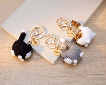 Custom Name Crochet Cat Keychain, Personalized Kitty Bag Charm, Handmade Plush Pendant