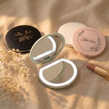 Personalised LED Compact Mirror, Custom Engraved Birth Flower Pocket Mirror, USB Rechargeable Makeup Mirror, Bridesmaid Proposal Gift UK