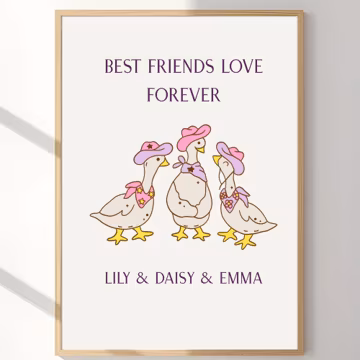 Personalized Three Friends Cowgirl Wall Art gift, best friend birthday gift, funny friend gift, friend moving away gift, digital art