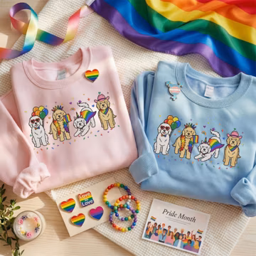 Embroidered Komondor Pride Sweatshirt, Colorful Rainbow Dog Crewneck, LGBTQ Pride Month Apparel, Mop Dog Art, Equality Shirt