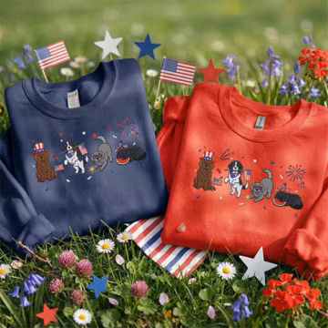 Embroidered Newfoundland 4th of July Sweatshirt | Patriotic Dog Mom Shirt | USA Semiquincentennial Hoodie | Independence Day 250th Gifts