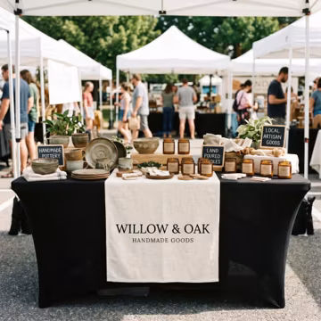 Custom Logo Table Runner for Vendor Booth Display, Personalized Linen Table Runner for Markets, Craft Fairs & Small Business Branding