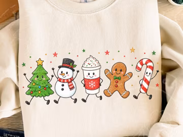 Christmas Doodle Character PNG, Cute X-Mas PNG, Christmas Tree Snowman Gingerbread PNG, Holiday Coffee Graphic, Christmas Shirt Design