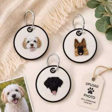 Personalized Pet Photo Embroidered Fabric Keychain, Custom Dog Portrait Keychain, Memorial Pet Gift, Custom Backpack Tag, Pet Lover Gift