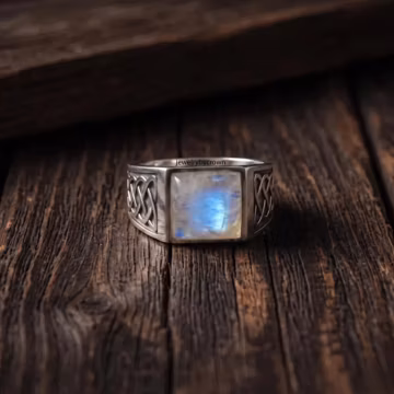 Rainbow Moonstone Men's Ring, Sterling Silver Handmade Signet Ring, Classic Vintage Wedding Band