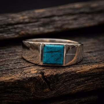 Sterling Silver Turquoise Signet Ring, Mens Engagement Jewelry
