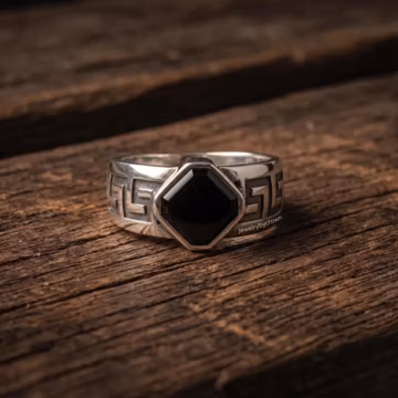 Men's Black Onyx Signet Ring, 925 Sterling Silver Vintage Band