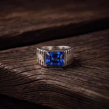 Sterling Silver Blue Sapphire Signet Ring, Statement Gemstone Promise Ring
