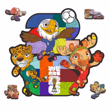 World Cup 2026 Official Licensed FIFA Mascot Wooden Jigsaw Puzzle - Clutch Soccer Unique Shaped Wooden Puzzle Minibox Birthday Gift for Men