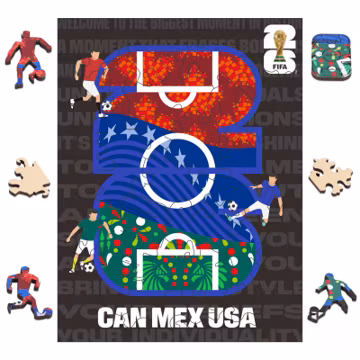 World Cup 2026 Official Licensed FIFA Wood Puzzle - CAN Mex USA Host Nations Unique Shaped Wooden Jigsaw Mini Box Soccer Football Fan Gift