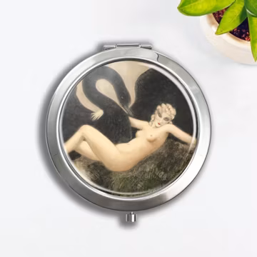 Leda and the Swan Pill Box/Makeup Mirror: Vintage Art Travel Medicine Storage