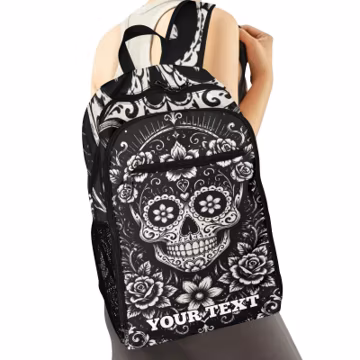 Custom Sugar Skull Backpack, Day of the Dead Bookbag, Gothic Floral Daypack, Personalized School Bag, Alternative Rucksack, Spooky Gift