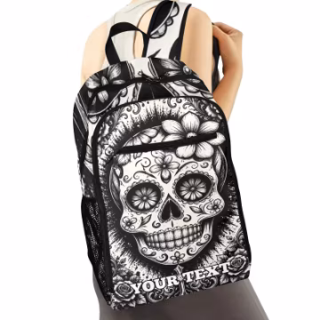 Custom Sugar Skull Backpack, Floral Day of the Dead Bookbag, Gothic School Bag, Nylon Adult Rucksack, Spooky Travel Daypack,Alternative Gift