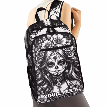 Custom Sugar Skull Backpack, Day of the Dead Bookbag, Gothic Floral Daypack, Personalized School Bag, Alternative Rucksack, Spooky Gift