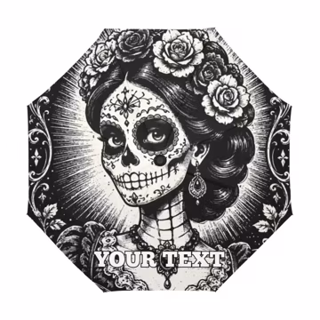 Custom Sugar Skull Umbrella, Day of the Dead Parasol, Gothic Floral Folding Umbrella, UV Protection Sun Umbrella, Alternative Spooky Gift