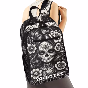 Custom Sugar Skull Backpack, Day of the Dead Bookbag, Gothic Floral Daypack, Personalized School Bag, Alternative Rucksack, Spooky Gift