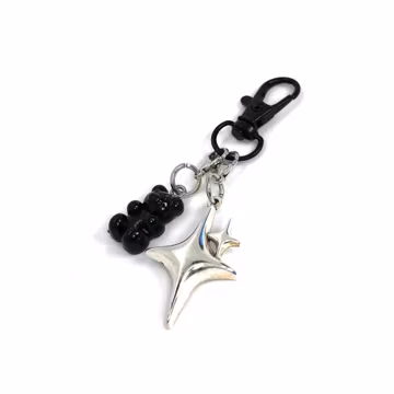 Black Clip On Bag Charm: Silver Tone Star & Black Gummy Bear, Trendy Dark Aesthetic Keychain for Purse, Handbag or Backpack decor