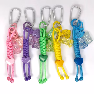 Paracord Bag Charm Braided Rope Keychain Y2K Cute Bag Accessory, Friendship Gift for Teens with Heart Cord Lock, Gummy Bear & Candy Charms