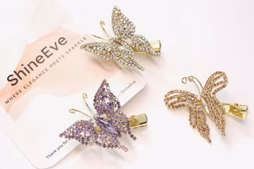 Moving Butterfly Hair Clip, Rhinestone butterfly Barrette, Gold Accent