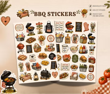 BBQ Stickers, Grill Lover Stickers, Summer Stickers, Farmhouse Stickers, Picnic Stickers, Food Stickers, Planner Stickers, Journal Stickers