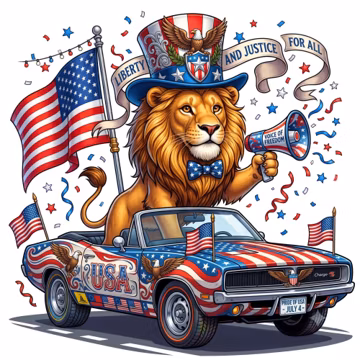 Watercolor Patriotic Lion Clipart PNG | USA Flag 4th of July Kids Stickers & Party Decor | Commercial Use Digital Download