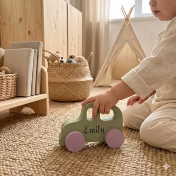 Personalized Wooden Toy Car – Handmade Montessori Gift