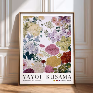 Yayoi Kusama Poster Whispers of Bloom V2: Dotted Floral Botanical Wall Art