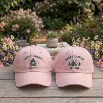 Custom Happy Camper Embroidered Hat, Personalized Happy Camper Embroidered Cap, Camping Baseball Hat, Outdoor Lover Gift, Custom Text Hat