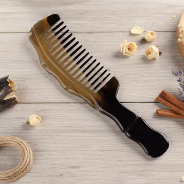 CARELOGUE Natural Buffalo Horn Hair Comb, 8 Inch Wide Tooth, Handmade Detangling Comb with Handle for All Hair Types