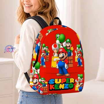 Custom Name Super Mario Backpack, Kids School Bag, Gamer Gift, Mario Yoshi Luigi Rucksack, Birthday Gift for Boy, Back To School Gift