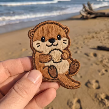 Otter Holding a Seashell Embroidered Patch Kawaii Ocean Animal Badge for Jacket Backpack Gift