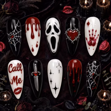 Ghost Face Inspired Press On Nails | Horror Halloween Gothic Nails | Bloody Black Red White Handmade Nail Set