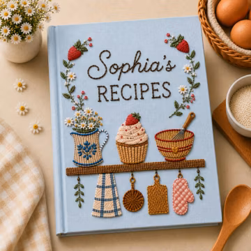 Personalized Embroidered Recipe Book, Recipe Journal A5, Vintage Cottagecore Cookbook, Family Recipe Keepsake, Baking Memory Book Gift