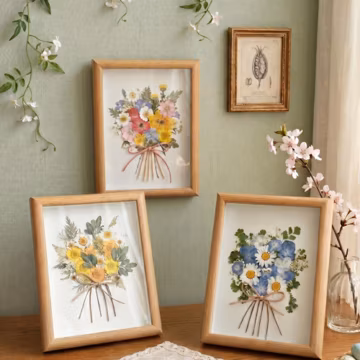 Framed Pressed Flower Art | Real Dried Floral Bouquet in Wood Frame | Botanical Wall Decor | Cottagecore Home Accent | Herbarium Art Gift