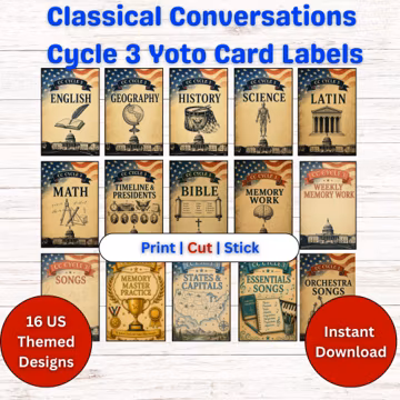 Classical Conversations Cycle 3 Yoto Card Labels | Printable CC Memory Work Labels | Yoto MYO Card Stickers | Homeschool Digital Download