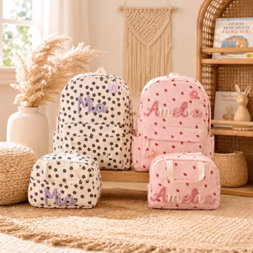 Personalized 3-Piece Kids Backpack Set: Custom School Bag, Insulated Lunch Bag & Pencil Case | Monogrammed Back to School Gift
