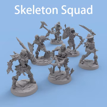6 Pcs DND Undead Skeleton Squad Miniatures Models 3D Printed Paintable Miniatures for TRPG Halloween