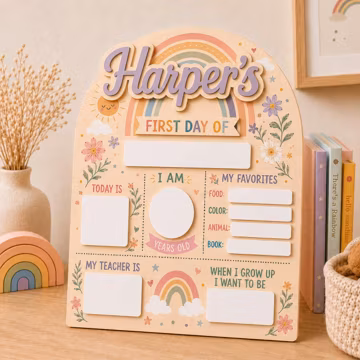 Personalized First and Last Day of School Sign, Back to School Board Kids Gift, Preschool Kindergarten 1st Day of School Photo Prop